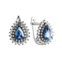Серьги из серебра с топазом и фианитом (Арт.cz-e00692-x-wb-lb-x-w)