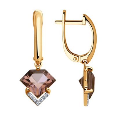 Серьги золотые с ситаллом и фианитами «Карамельный Вальс» Соколов (арт.725768)