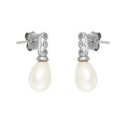 Серьги из серебра с жемчугом и куб. цирконием (Арт.hl-e01512-x-w-ps-x-w)