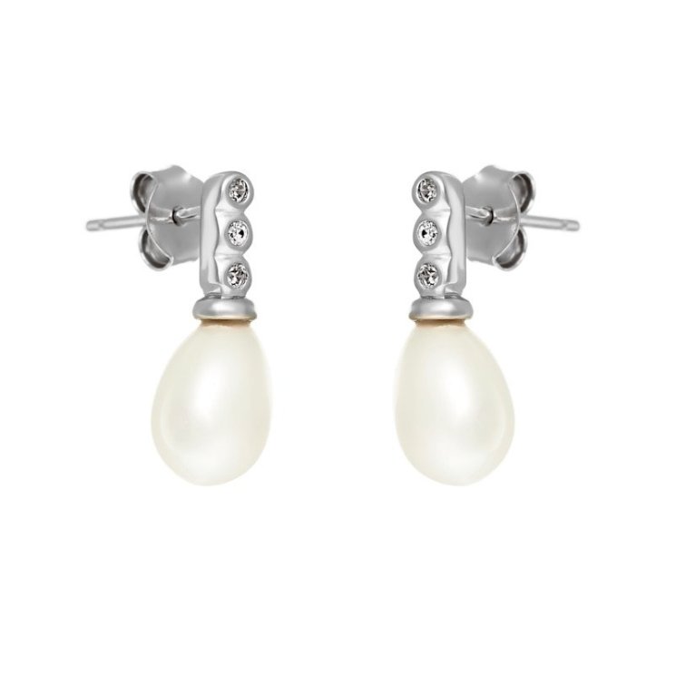 Серьги из серебра с жемчугом и куб. цирконием (Арт.hl-e01512-x-w-ps-x-w)