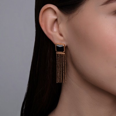 Серьги из золоченого серебра с ониксом «Ночная Вуаль» SOKOLOV (арт.93-321-02122-1)