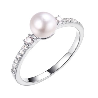 Кольцо серебряное с жемчугом и фианитами Nautilus Fresh Jewelry (арт.PI-R01546-X-W-PN-X-W)