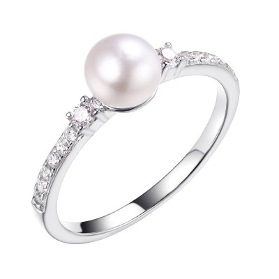 Кольцо серебряное с жемчугом и фианитами Nautilus Fresh Jewelry (арт.PI-R01546-X-W-PN-X-W)