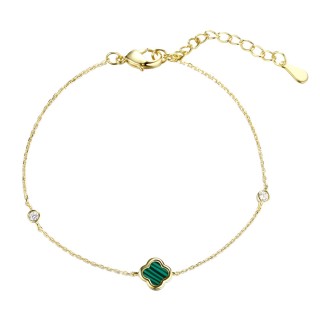 Браслет серебряный с малахитом и фианитами «Lucky Clover» Fresh Jewelry (арт.02156)