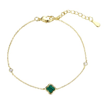Браслет серебряный с малахитом и фианитами «Lucky Clover» Fresh Jewelry (арт.02156)