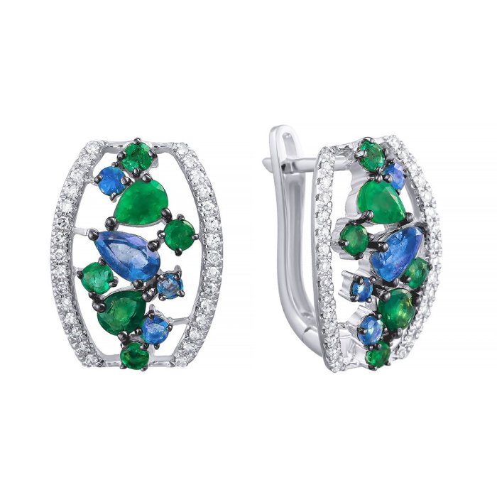 Серьги из белого золота с бриллиантом и изумрудом (Арт.e34129r_sr_em_glsa_glsa_wg)