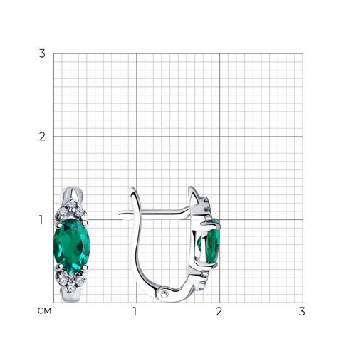 Серьги из серебра с гидротермальными изумрудами и фианитами (Арт.82020010)