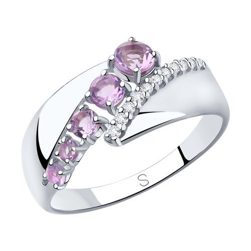 Кольцо из серебра с аметистами и фианитами (Арт.92011816)