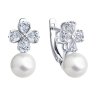 Серьги из серебра с синтетическим жемчугом и фианитами (Арт.94026827)