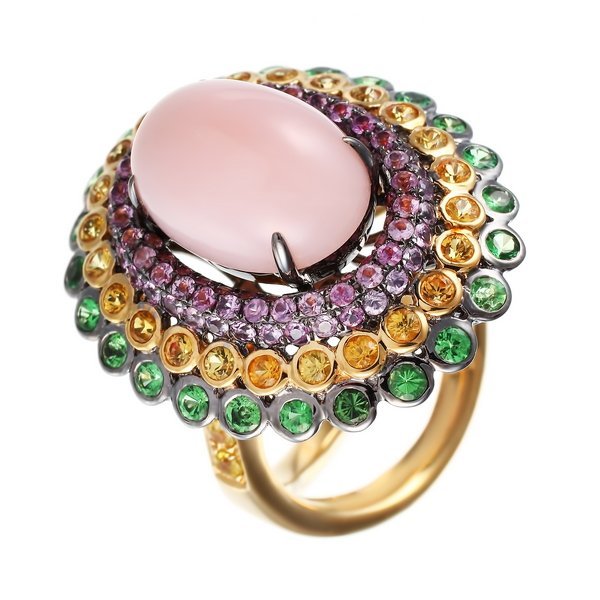 Кольцо золотое с опалом и сапфирами «Розовый рассвет» MyJewels (арт.R1242)