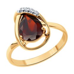 Кольцо из золочёного серебра с гранатом и фианитами (Арт.93-310-01919-1)