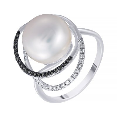 Кольцо из белого золота с бриллиантом и жемчугом (Арт.r26848_ko_db_ww_wg)