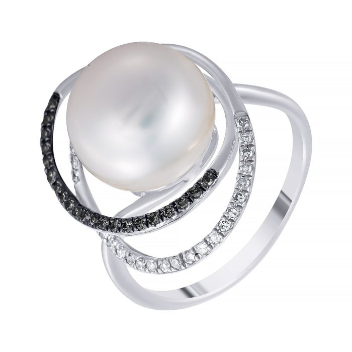 Кольцо из белого золота с бриллиантом и жемчугом (Арт.r26848_ko_db_ww_wg)