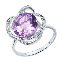 Кольцо из серебра с аметистом и фианитами (Арт.94-310-01920-1)