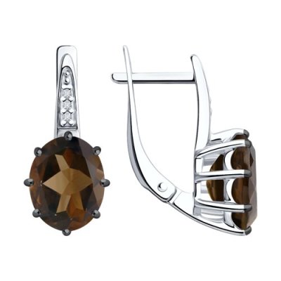 Серьги из серебра с раухтопазами и фианитами (Арт.94-320-02054-4)