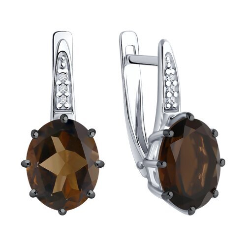 Серьги из серебра с раухтопазами и фианитами (Арт.94-320-02054-4)