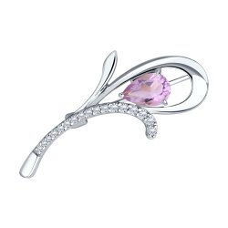 Брошь из серебра с аметистом и фианитами (Арт.94-340-01049-2)