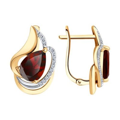 Серьги золотые 585° с гранатом «Пламенный силуэт» SOKOLOV (арт.51-320-00921-2)