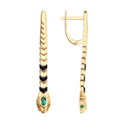 Серьги золотые с изумрудом и шпинелью «Изумрудная Стрела» Соколов (арт.728825)