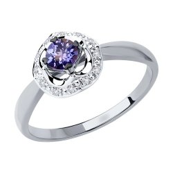 Кольцо из белого золота с бриллиантами и танзанитом (Арт.6014113-3)