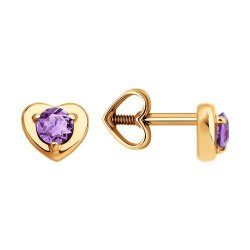 Серьги пусеты золотые пробы 585 с аметистом (Арт.729148)