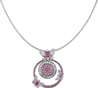 Ожерелье из белого золота с бриллиантом и сапфиром (Арт.pd_5059_a04)