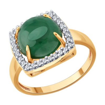 Кольцо из серебра с жадеитом и фианитами «Изумрудный Шарм» Соколов (арт.8301)