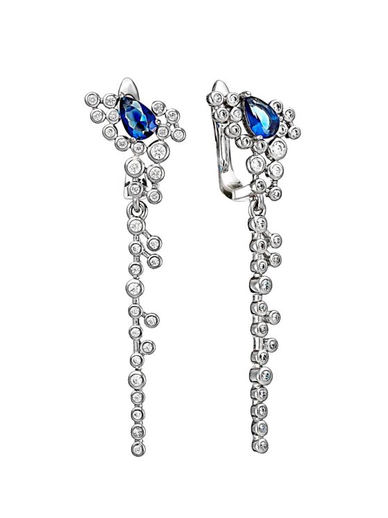 Серьги из серебра с куб. цирконием и ситаллом (Арт.cz-e02128-x-w-sap-x-w)