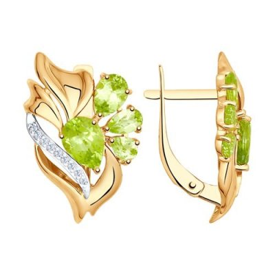 Серьги золотые пробы 585 с хризолитом (Арт.725051)