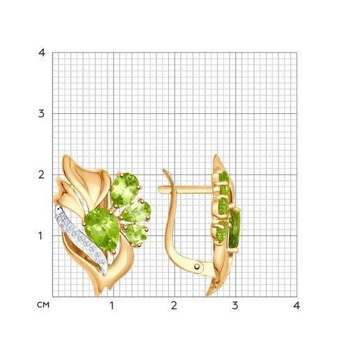 Серьги золотые пробы 585 с хризолитом (Арт.725051)