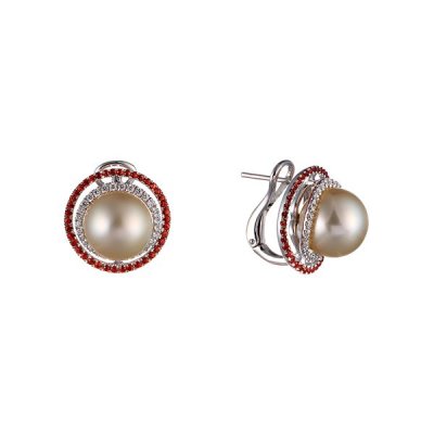 Серьги из белого золота с бриллиантом и жемчугом (Арт.446922_os_gnwp_wg)