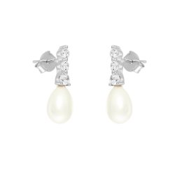 Серьги из серебра с жемчугом и куб. цирконием (Арт.hl-e01526-1-x-w-ps-x-w)