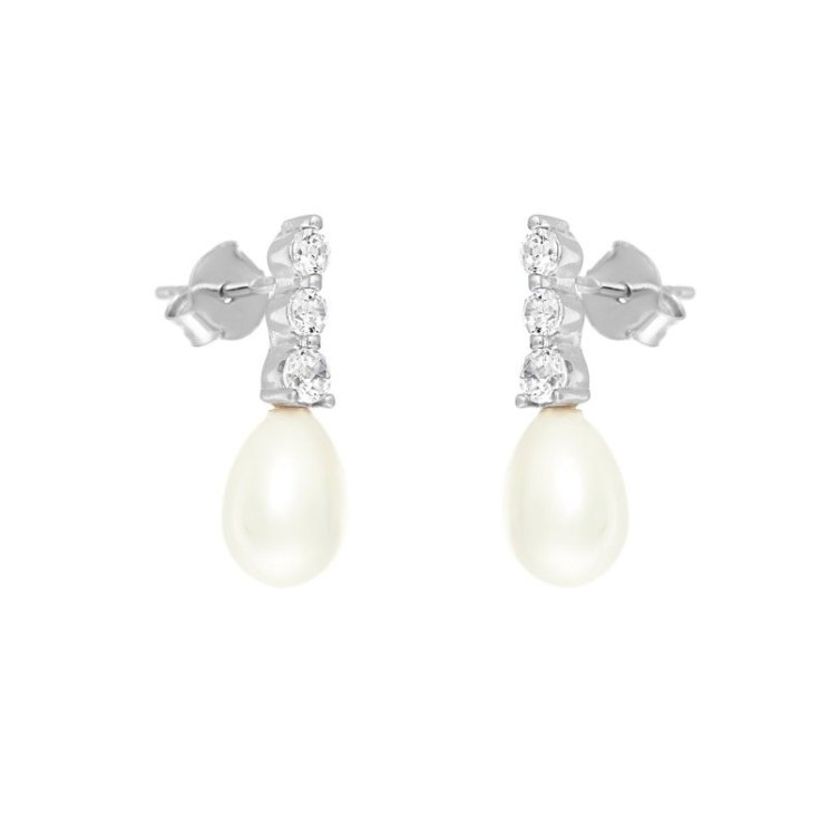 Серьги из серебра с жемчугом и куб. цирконием (Арт.hl-e01526-1-x-w-ps-x-w)