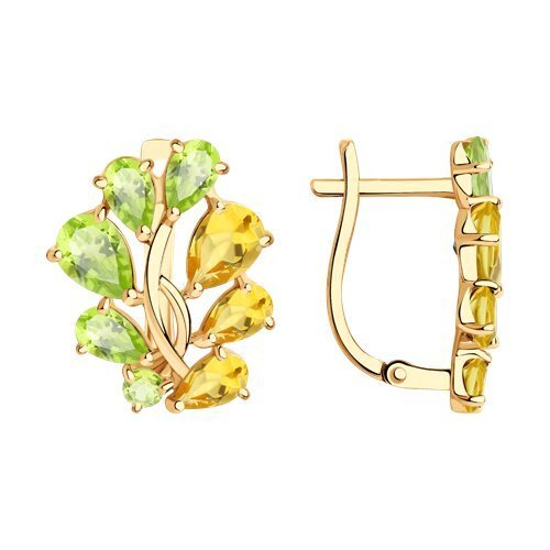 Серьги золотые пробы 585 с миксом камней (Арт.726940)