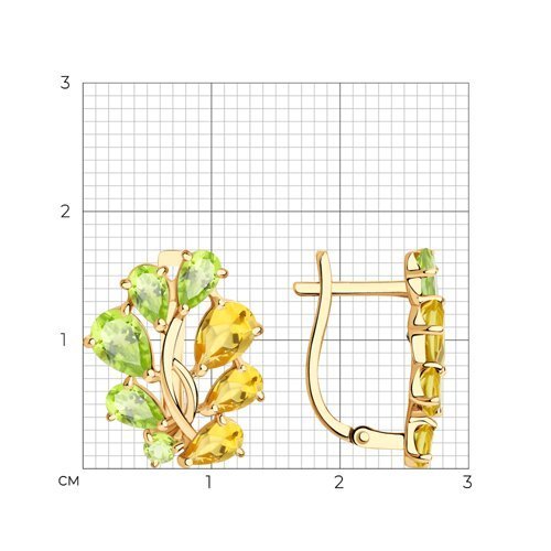 Серьги золотые пробы 585 с миксом камней (Арт.726940)