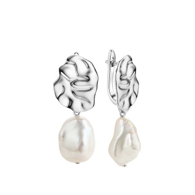 Серьги серебряные с жемчугом Baroque Pearl «Живой Перламутр» Fresh Jewelry (арт.PI-E415-18-X-W-PN-X-X)