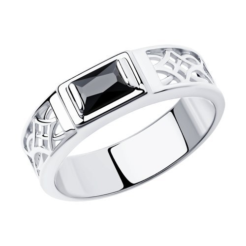 Кольцо-печатка из серебра с фианитом «Ночной Граф» Соколов (арт.94-110-00943-1)