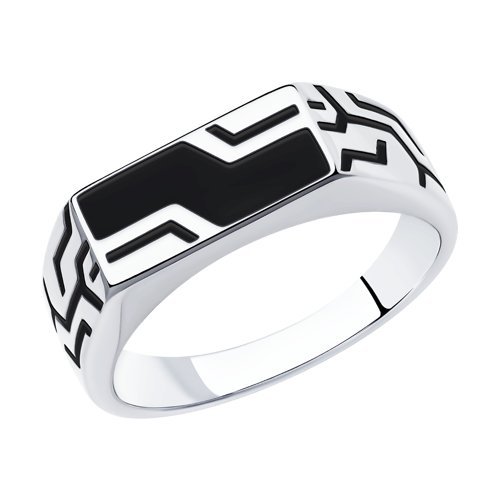 Кольцо-печатка из серебра с эмалью «Городские ритмы» Соколов (арт.00721)