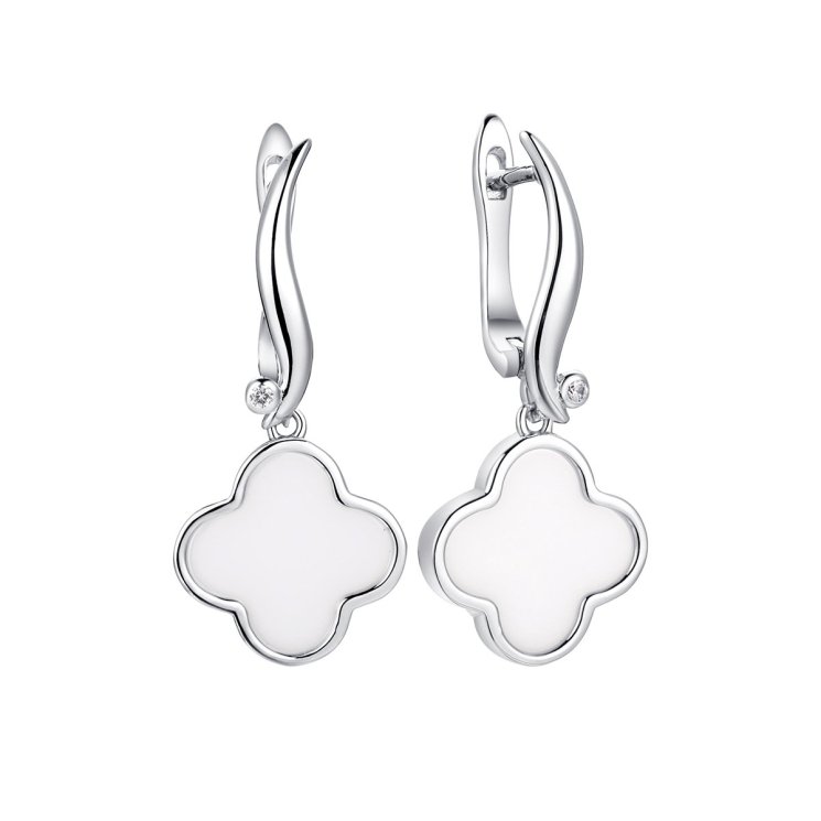 Серьги из серебра с керамикой и фианитом (Арт.tc-e01075-w-w-x-x-w)