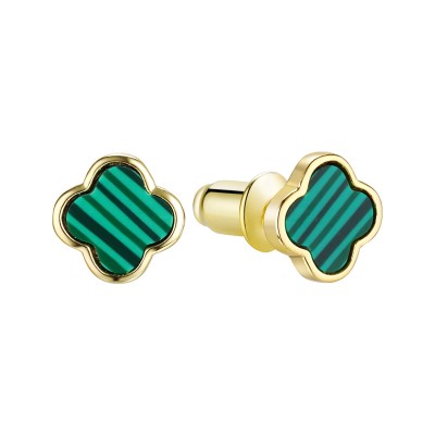 Серьги серебряные с малахитом «Lucky Clover» Fresh Jewelry (арт.TC-E02155-X-L-Mal-X-X)