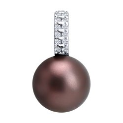 Подвеска из серебра с синтетическим жемчугом и фианитами (Арт.94-130-00090-1)