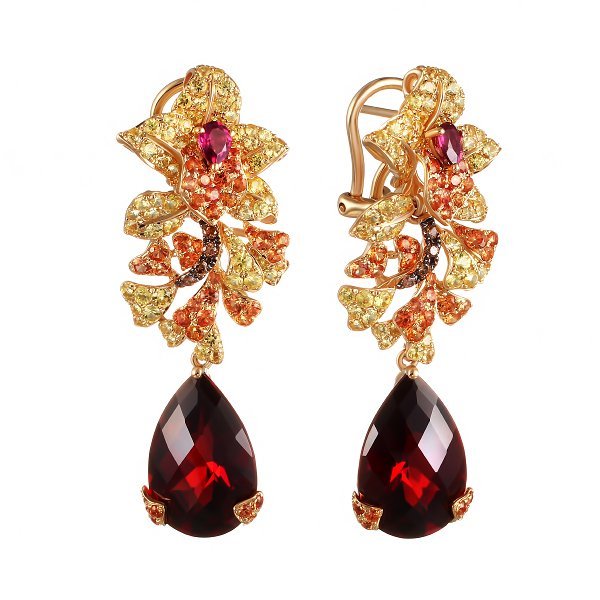 Серьги из золота с бриллиантом и гранатом (Арт.er-33429_sr_dn_os_ys_gr_rh_yg)