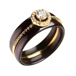 Кольцо из серебра с керамикой и куб. цирконием (Арт.tc-r00617-br-l-w-x-w)