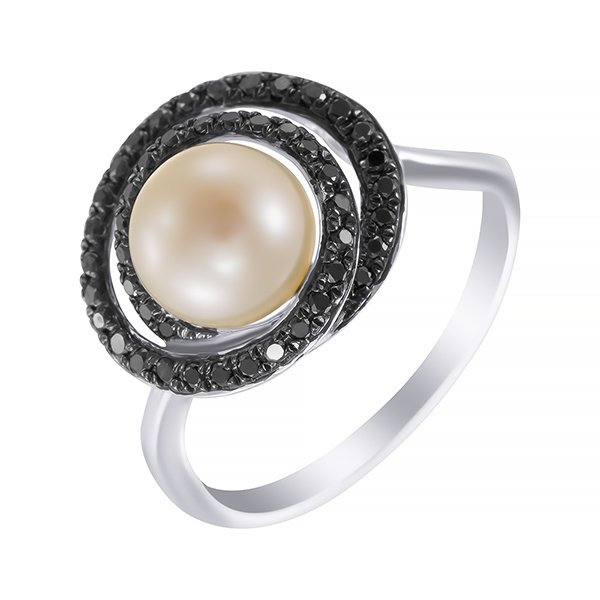 Кольцо из белого золота с бриллиантом и жемчугом (Арт.q668pfa4wr_db_wp_wg)
