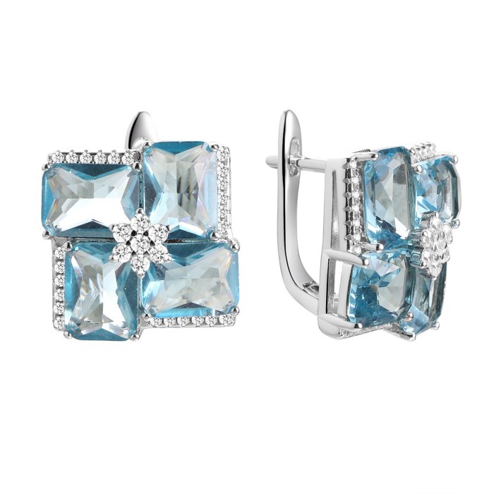 Серьги из серебра с ситаллом и фианитом (Арт.pd-e00288-x-w-lbg-x-w)