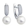 Серьги из серебра с синтетическим жемчугом и фианитами (Арт.94027001)