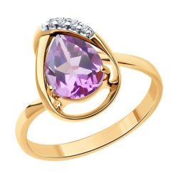 Кольцо из золочёного серебра с аметистом и фианитами (Арт.93-310-01919-2)