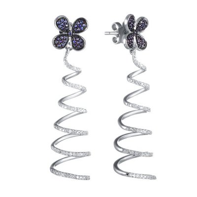 Серьги из белого золота с бриллиантом и сапфиром (Арт.re7036_sr_sa_wg)