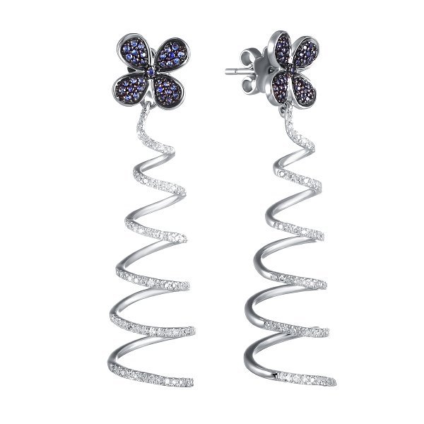 Серьги из белого золота с бриллиантом и сапфиром (Арт.re7036_sr_sa_wg)