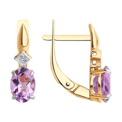 Серьги золото 585 с аметистом и фианитом «Лиловый рассвет» Соколов (арт.51320019195)